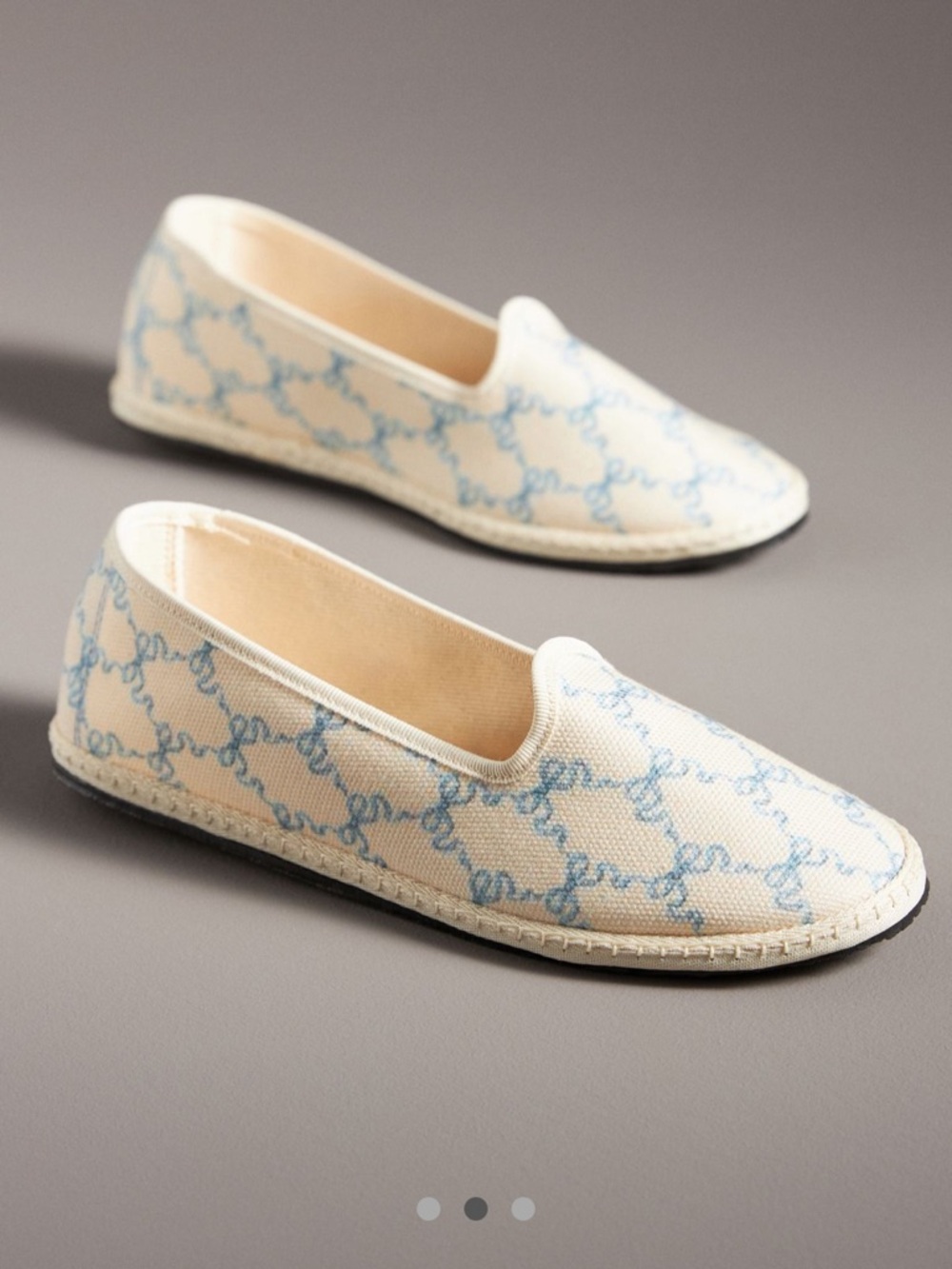 Vibi Venezia Fiocchi Canvas Slip-On Espadrilles in Cream and Light Blue